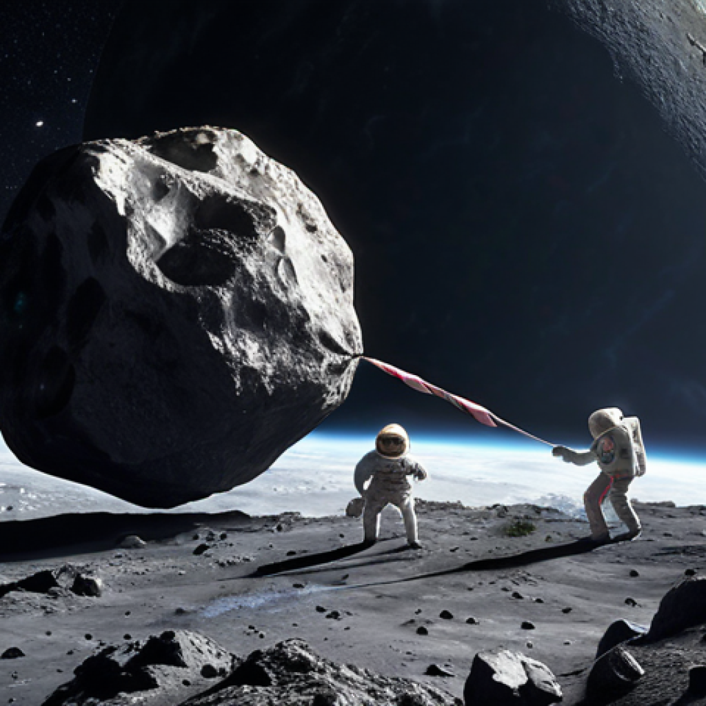 **

Prompt: A stylized illustration depicting the challenges of space resource ownership. Show a tug-of-war over an asteroid, with corporate logos and national flags subtly represented.  Include elements evoking environmental concerns and the idea of "common heritage of mankind."  A dreamy, slightly surreal aesthetic.

**