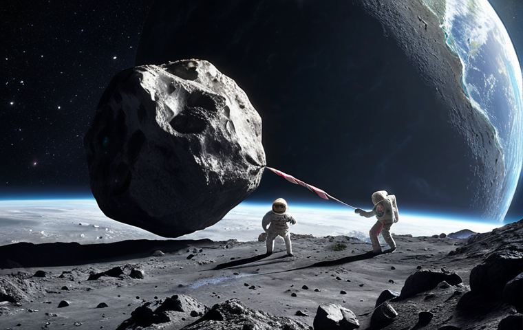 **

Prompt: A stylized illustration depicting the challenges of space resource ownership. Show a tug-of-war over an asteroid, with corporate logos and national flags subtly represented.  Include elements evoking environmental concerns and the idea of "common heritage of mankind."  A dreamy, slightly surreal aesthetic.

**